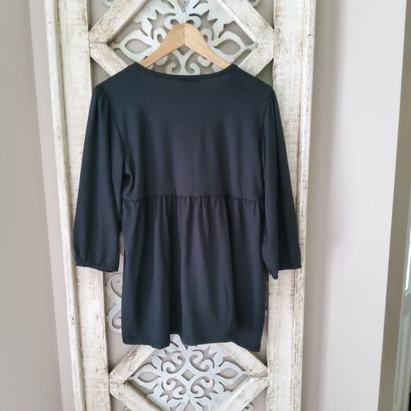 Times Two Maternity 3/4 Sleeve Balloon Elastic Waist Babydoll Top Tunic in Black - Picture 5 of 5